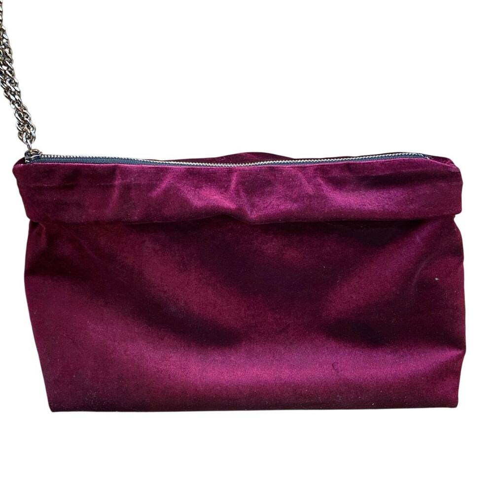 Zara Women's Purple Magenta Velvet Velour Cosmetic Pouch Purse Clutch Bag OS